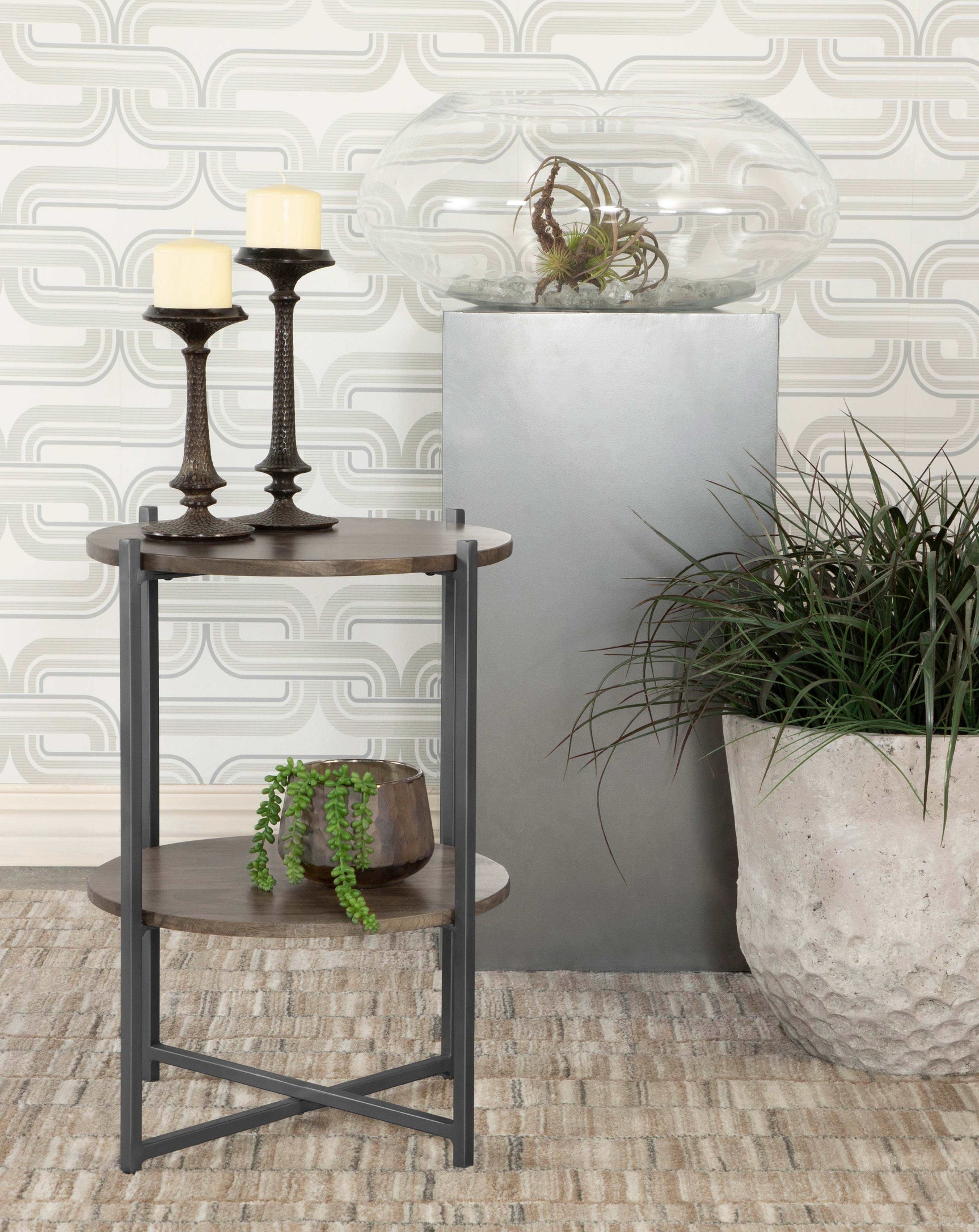 Axel Natural / Gunmetal Side Table - Ornate Home