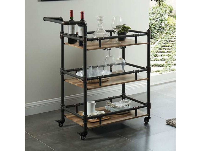 Aylmer Antique Black/Oak Serving Cart - Ornate Home