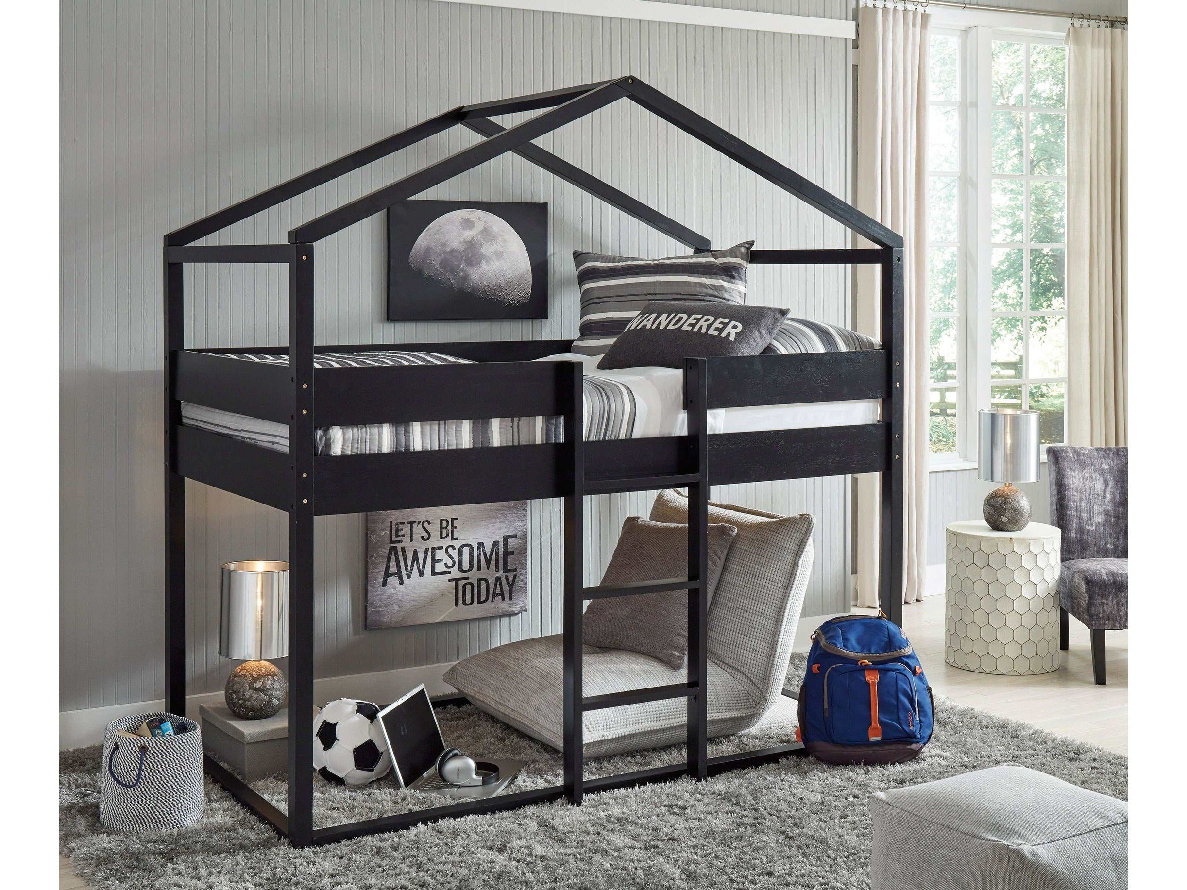 Flannibrook Black Twin over Twin House Loft Bed - Ornate Home