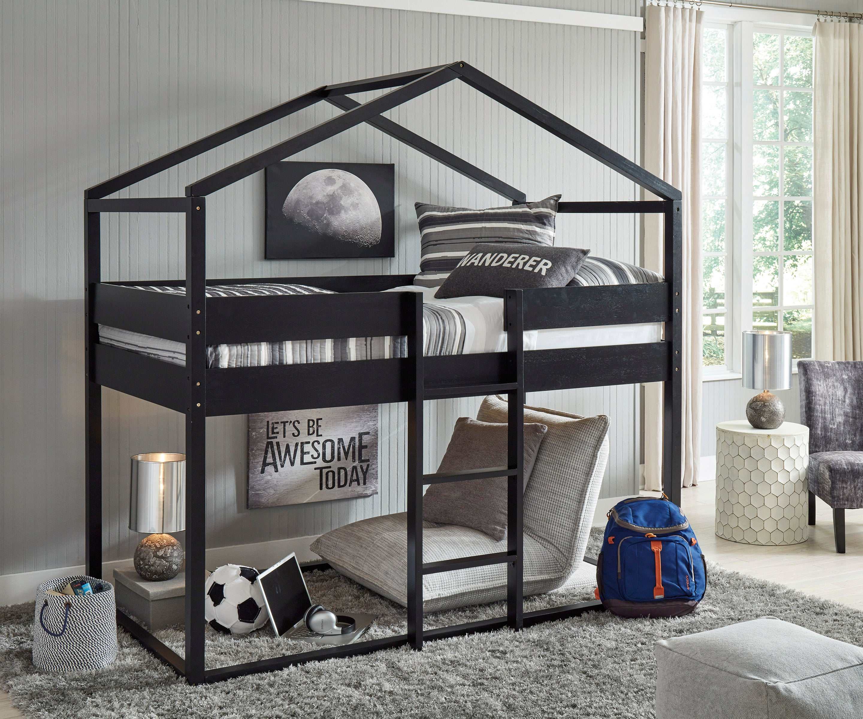 Flannibrook Black Twin over Twin House Loft Bed - Ornate Home