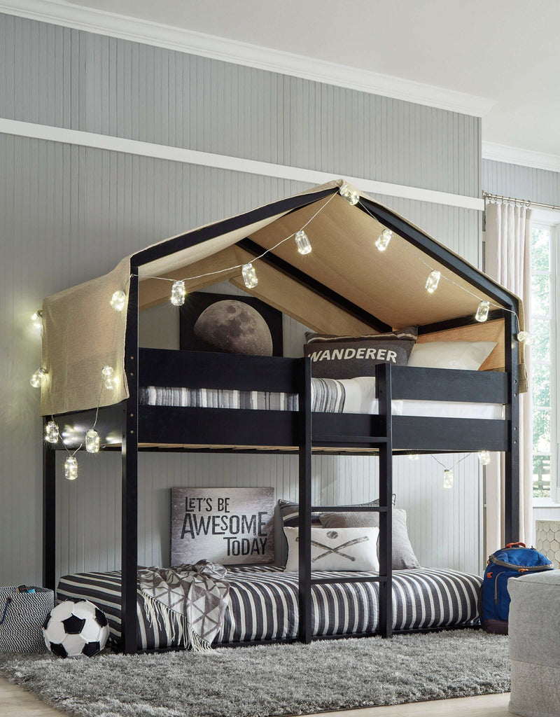 Flannibrook Black Twin over Twin House Loft Bed - Ornate Home