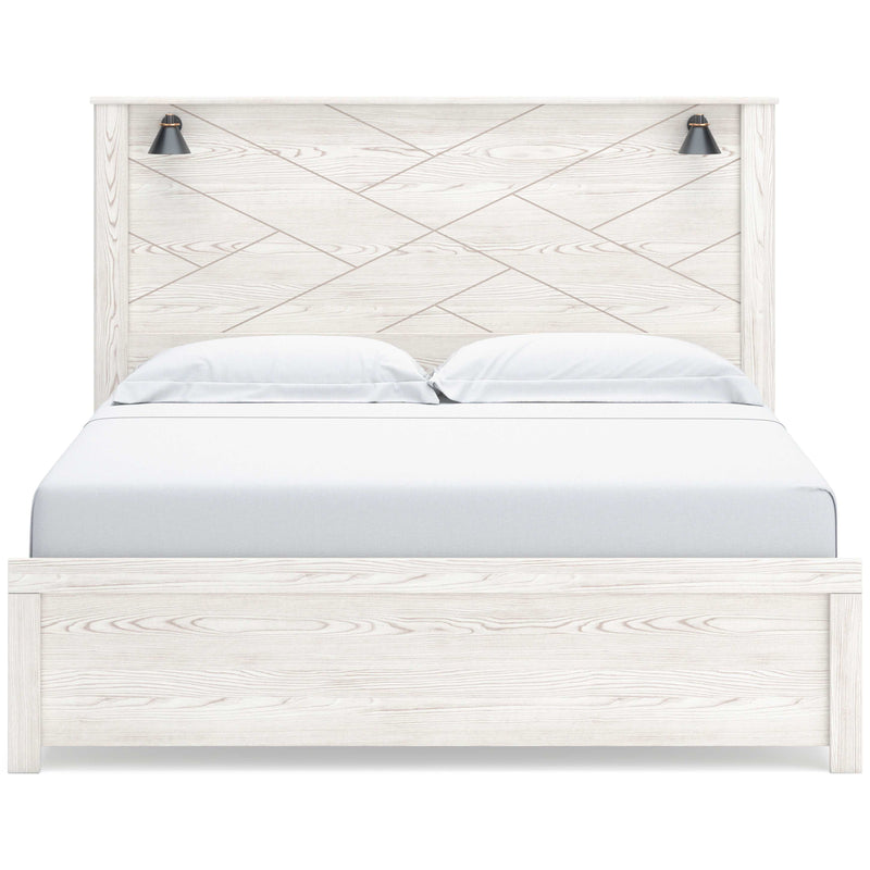 Gerridan White & Gray King Panel Bed Frame w/ Sconce Lights HB - Ornate Home