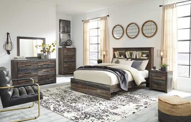 Drystan Multi Tone Queen Bed w/ Bookcase HB - Ornate Home