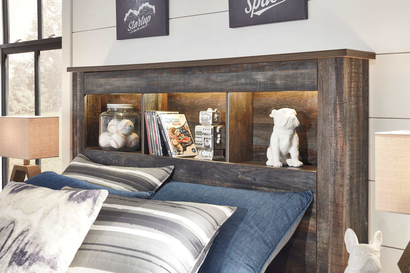 Drystan Multi Tone Queen Panel Bed w/ FB Storage & Bookcase HB - Ornate Home