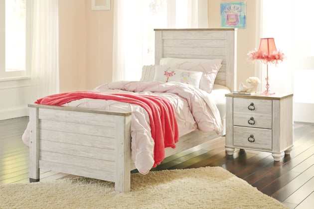Willowton Whitewash Twin Panel Bed - Ornate Home