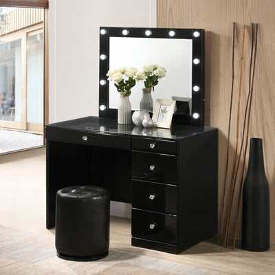 Morgan Black Vanity Set w/LED & Stool - Ornate Home