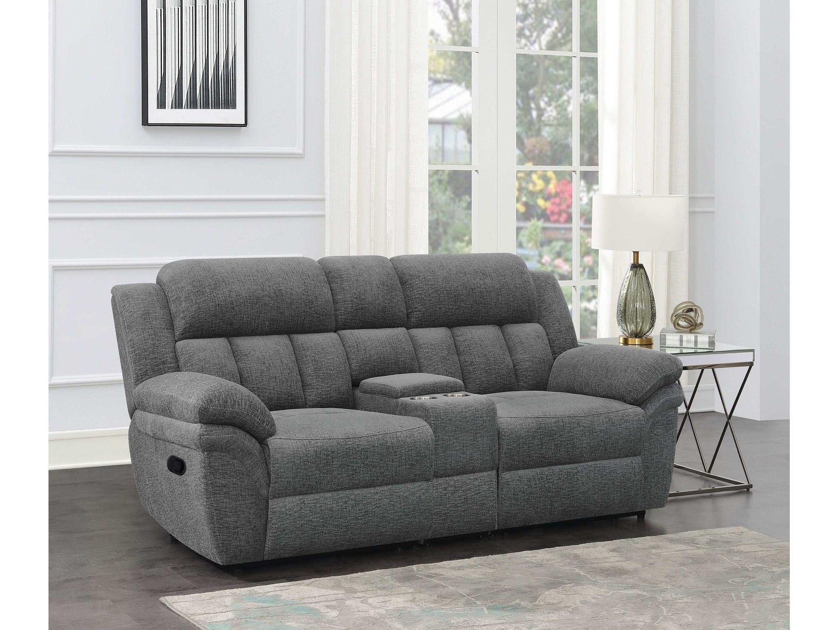 Bahrain Charcoal Motion Loveseat - Ornate Home