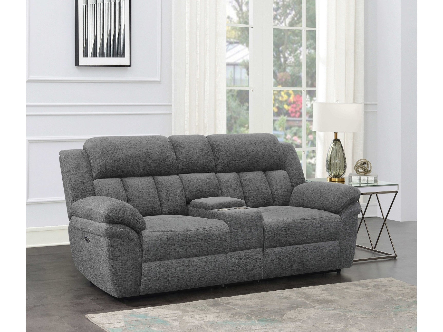 Bahrain Charcoal Power Loveseat - Ornate Home