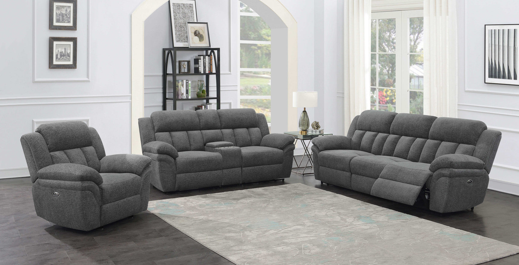 Bahrain Charcoal Power Loveseat - Ornate Home