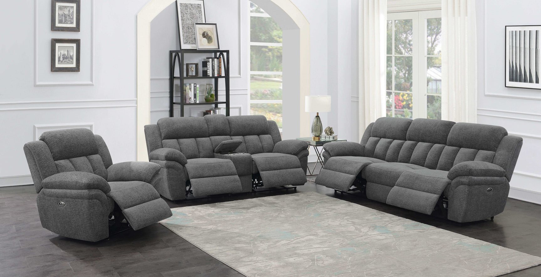 Bahrain Charcoal Power Loveseat - Ornate Home