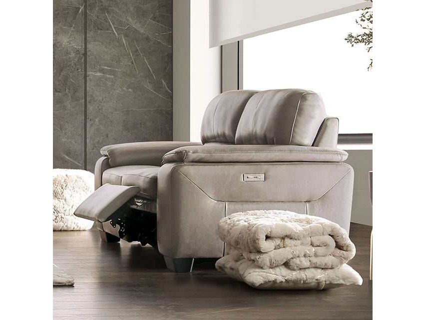 Balderico Taupe Real Italian Leather Power Loveseat - Ornate Home