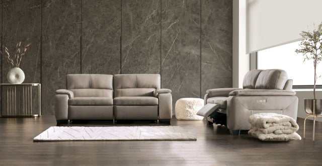 Balderico Taupe Real Italian Leather Power Loveseat - Ornate Home