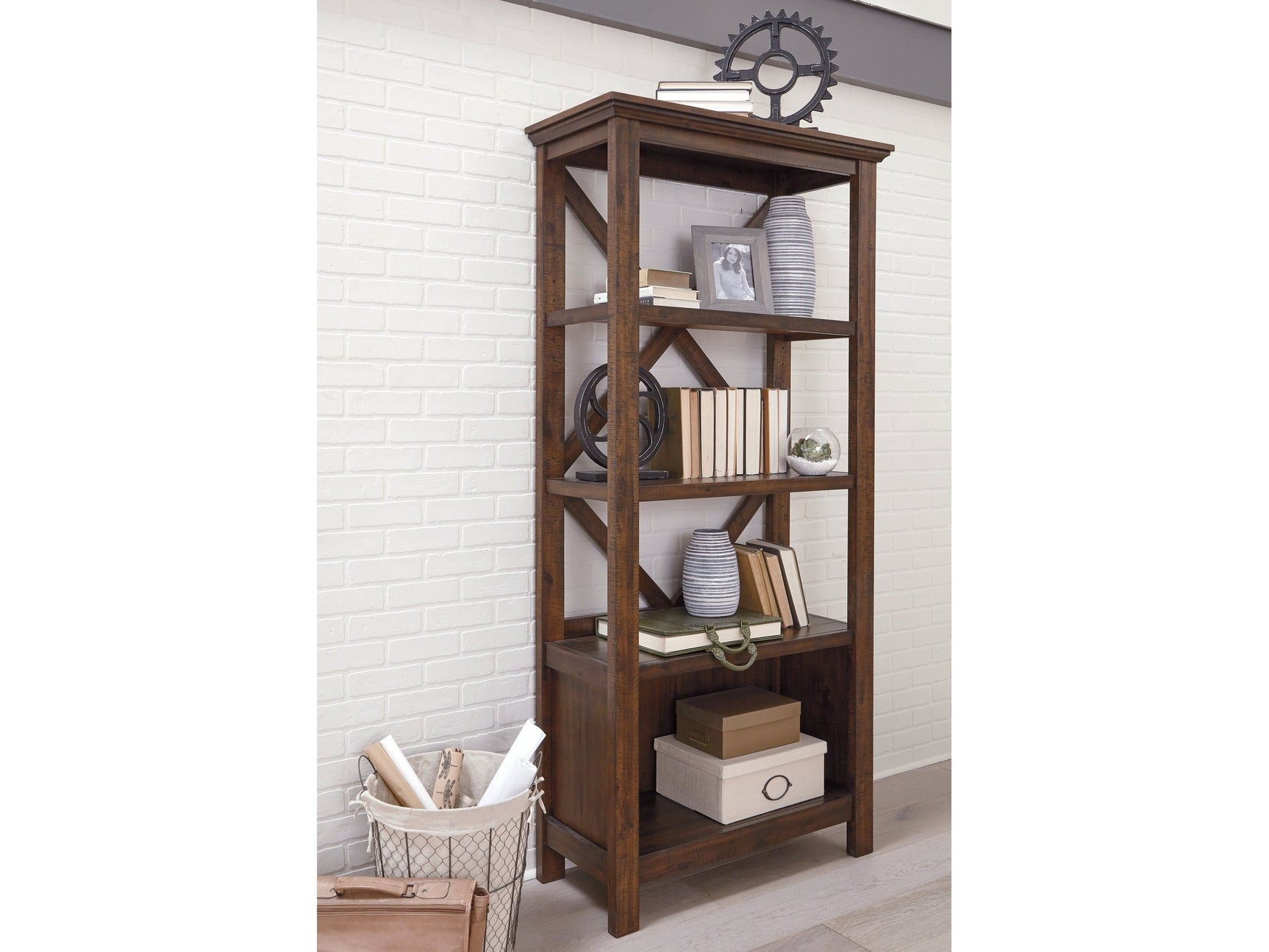 Baldridge Rustic Brown  75" Bookcase - Ornate Home