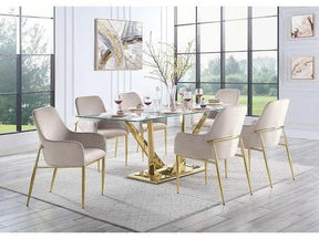 Barnard Clear Glass Top & Mirrored Gold Dining Room Set / 7pc - Ornate Home
