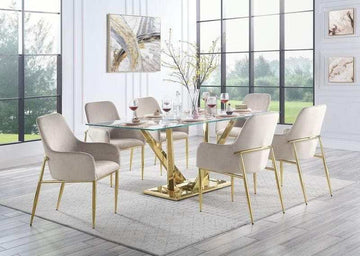 Barnard Clear Glass Top & Mirrored Gold Dining Room Set / 7pc - Ornate Home