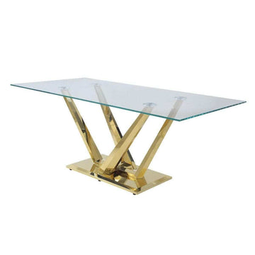 Barnard Clear Glass Top & Mirrored Gold Dining Room Set / 7pc - Ornate Home