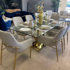 Barnard Clear Glass Top & Mirrored Gold Finish Dining Table - Ornate Home