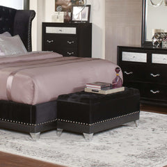 Barzini Black Velvet Upholstered Tufted Storage Bench - Ornate Home