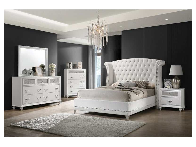 Barzini White Eastern King Bed 5 Pc Set - Ornate Home