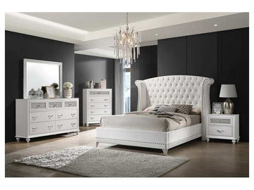 Barzini White Eastern King Bed 5 Pc Set - Ornate Home