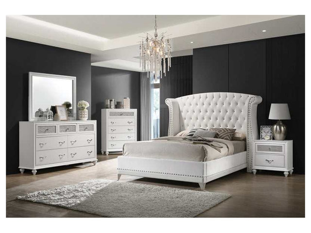 Barzini White Eastern King Bed 5 Pc Set - Ornate Home