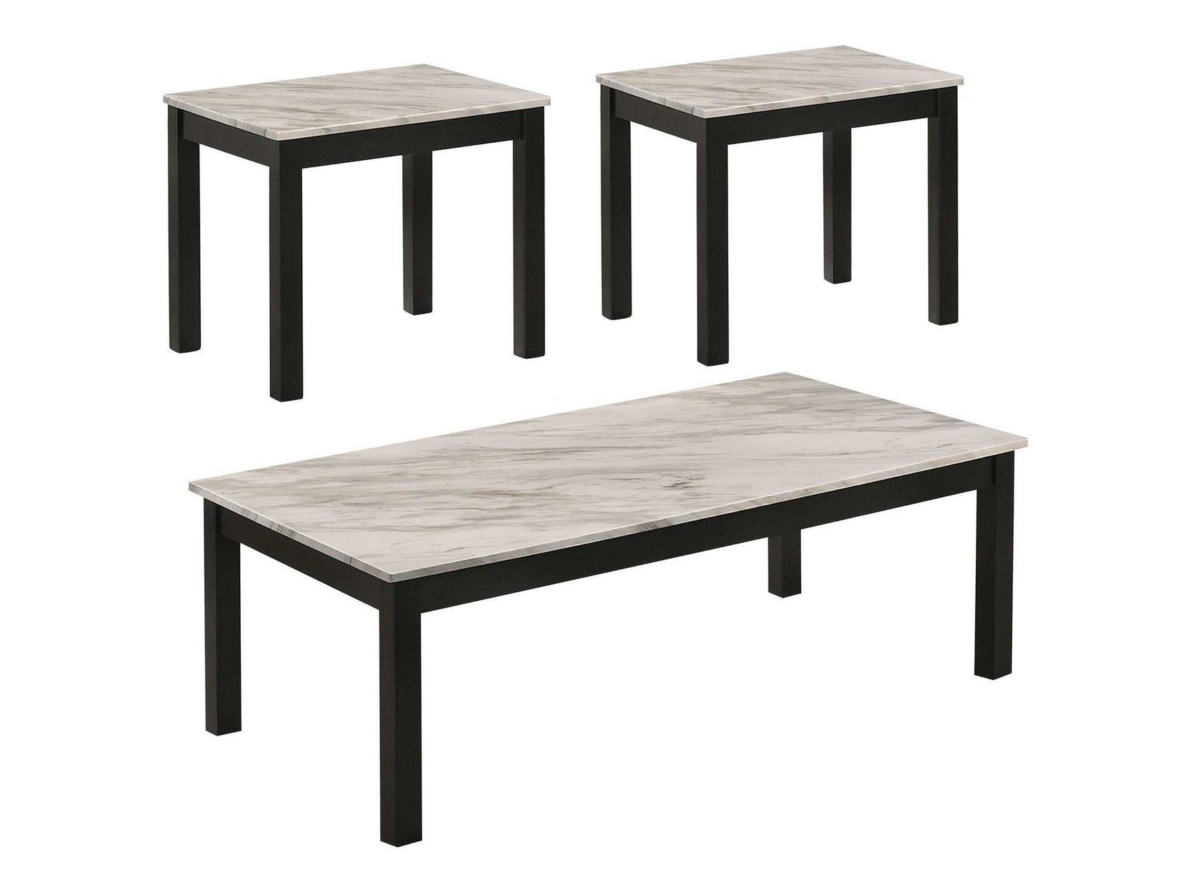 Bates White Faux Marble / Black 3 Pc Coffee Table Set - Ornate Home