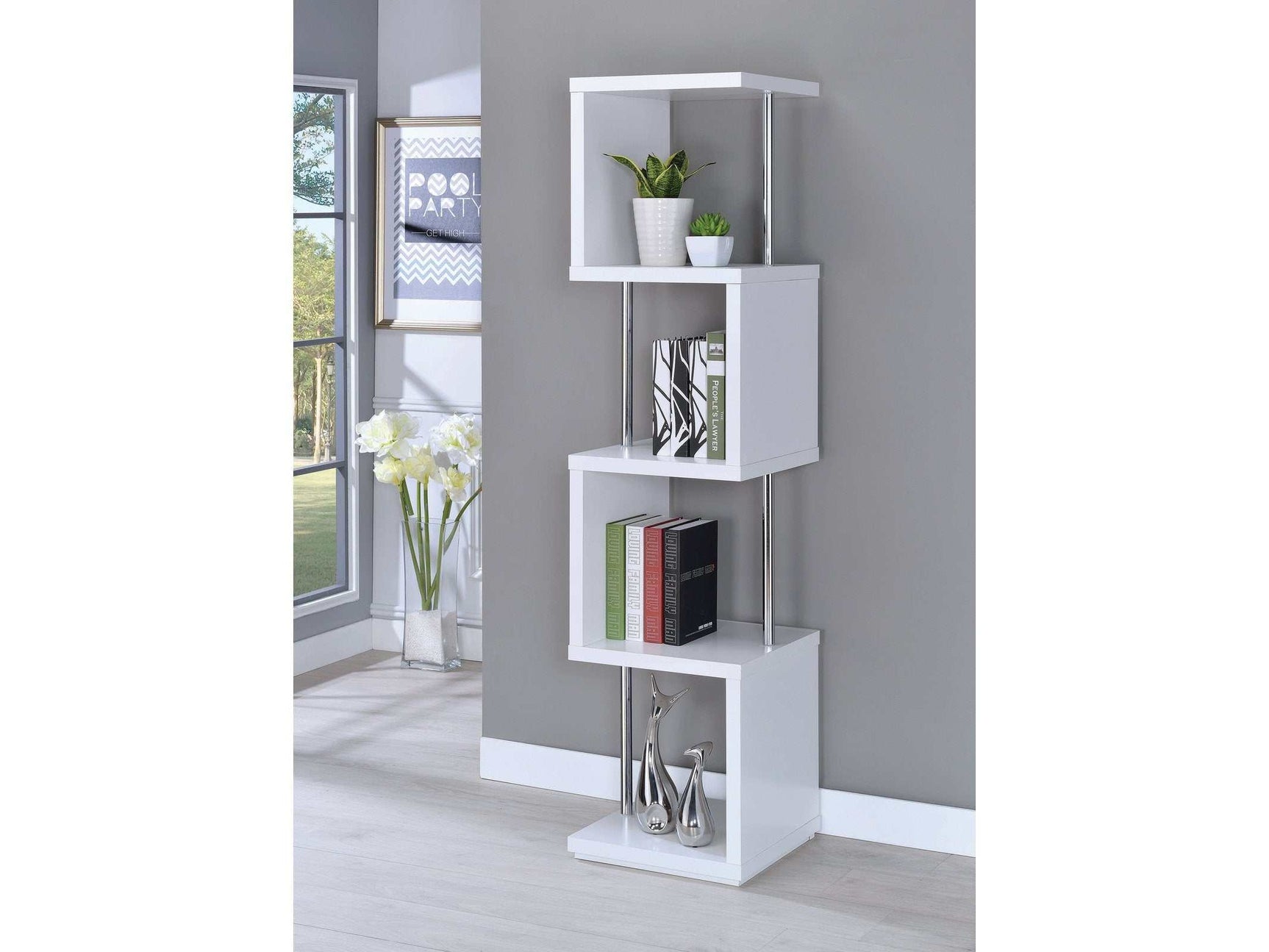 Baxter White & Chrome Bookcase - Ornate Home