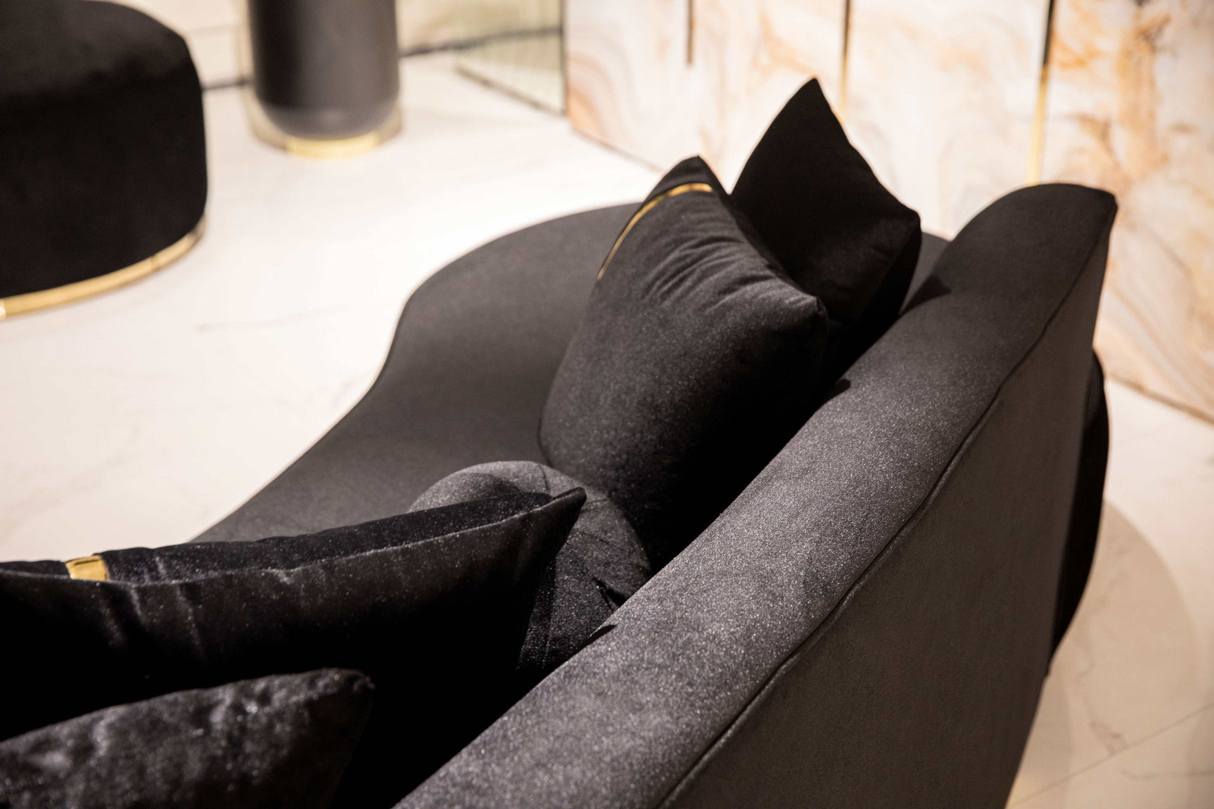 Belinda Black Velvet Curved Chaise Lounge - Ornate Home