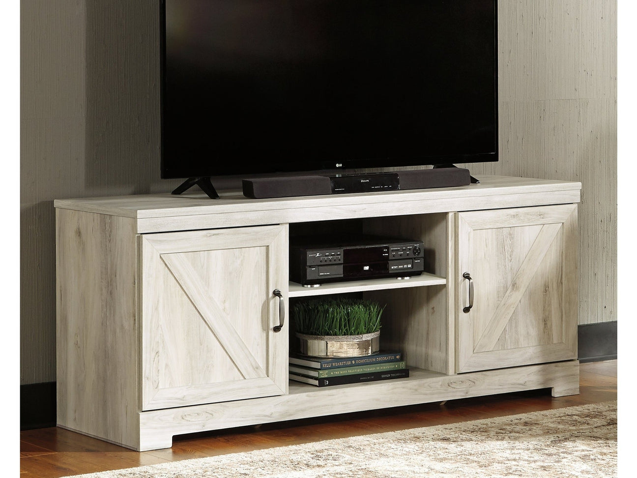 Bellaby Whitewash 63" TV Stand w/Fireplace Option - Ornate Home