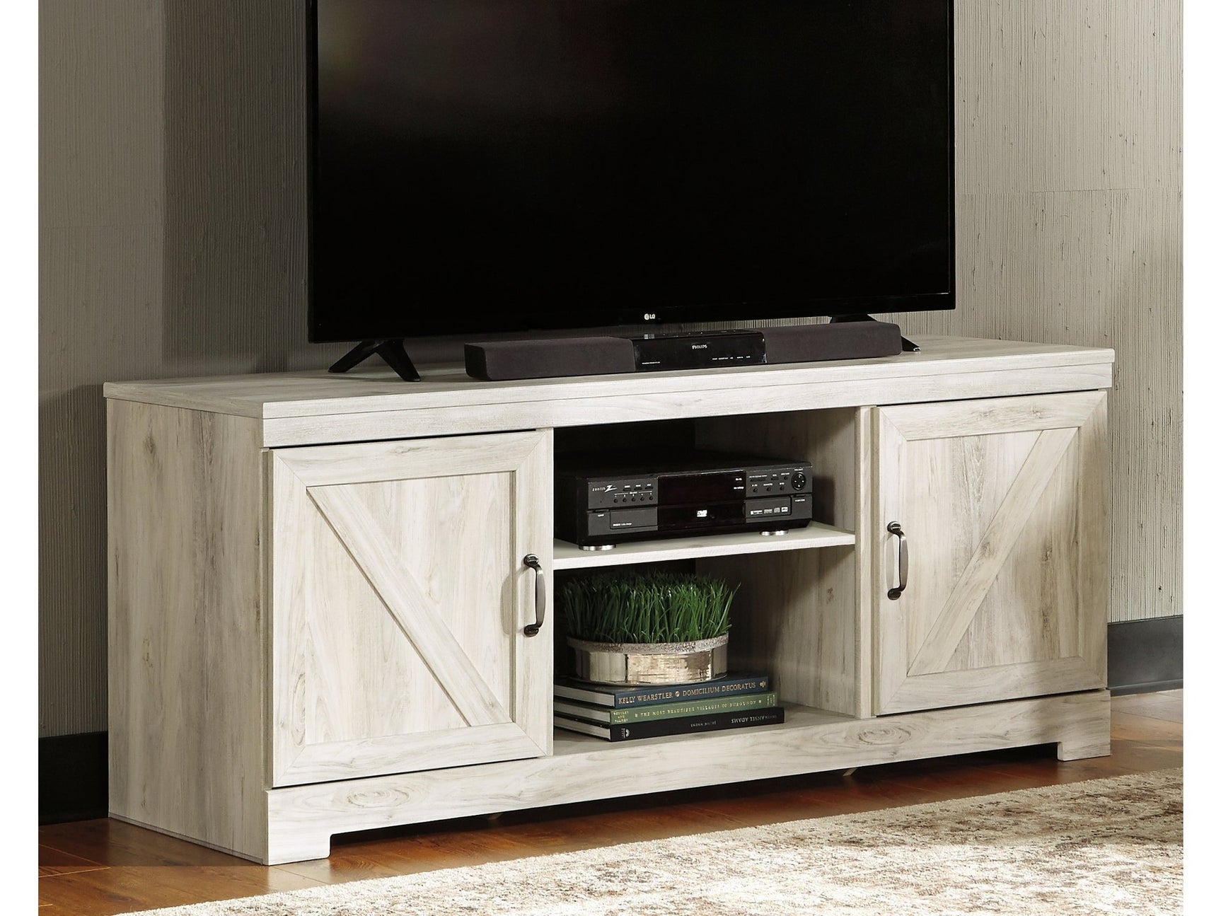 Bellaby Whitewash 63" TV Stand w/Fireplace Option - Ornate Home