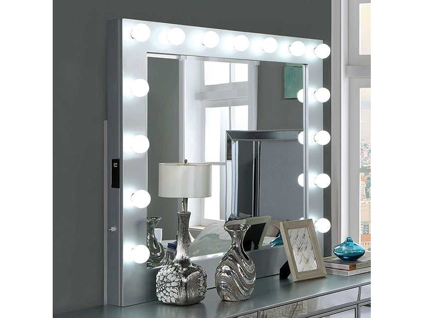 Belladonna Silver Mirror w/ USB, Power, Light - Ornate Home