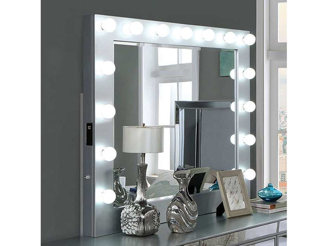 Belladonna Silver Mirror w/ USB, Power, Light - Ornate Home