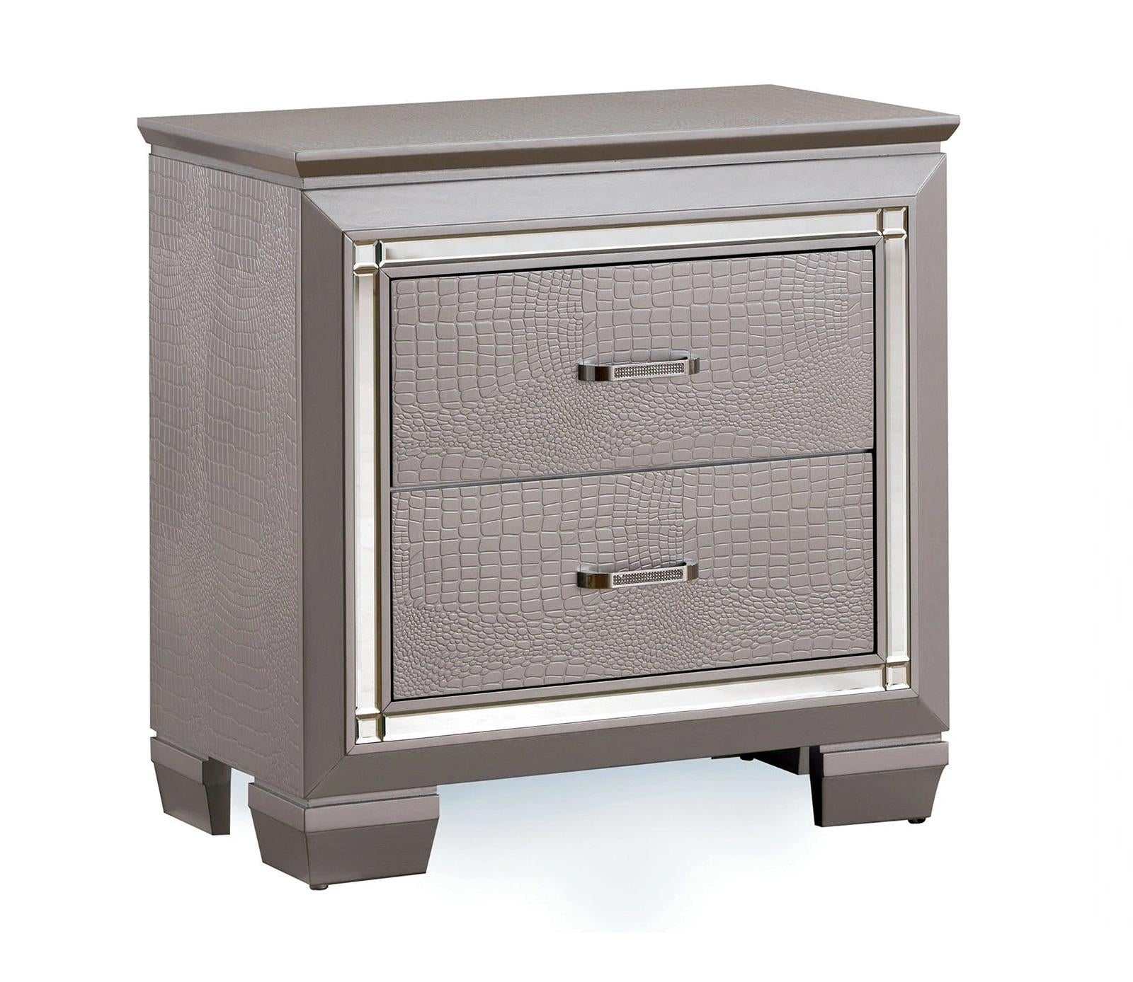 Bellanova Silver Queen Bedroom Set  w/ 2 Nightstands / 5pc - Ornate Home