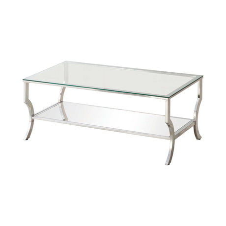 Benas Chrome Coffee Table w/ Mirrored Shelf - Ornate Home