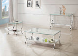 Benas Chrome Coffee Table w/ Mirrored Shelf - Ornate Home