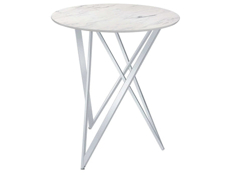 Bexter Faux White Marble / Chrome Bar Table - Ornate Home