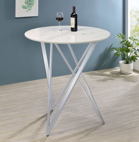Bexter Faux White Marble / Chrome Bar Table - Ornate Home