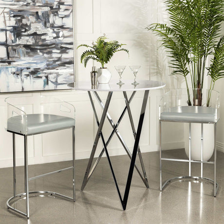 Bexter Faux White Marble / Chrome Bar Table - Ornate Home