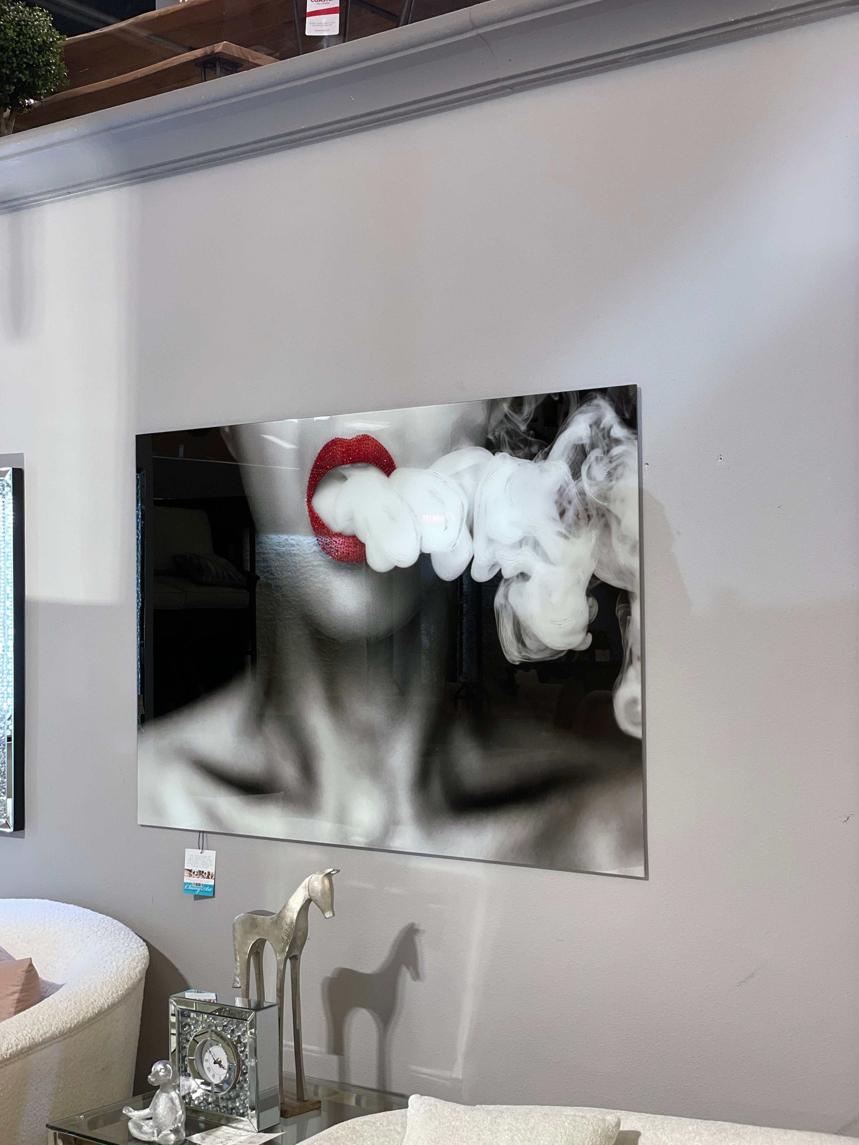 Billowing Smoke Tempered Glass w / Foil & Rhinestones Wall Art - Ornate Home