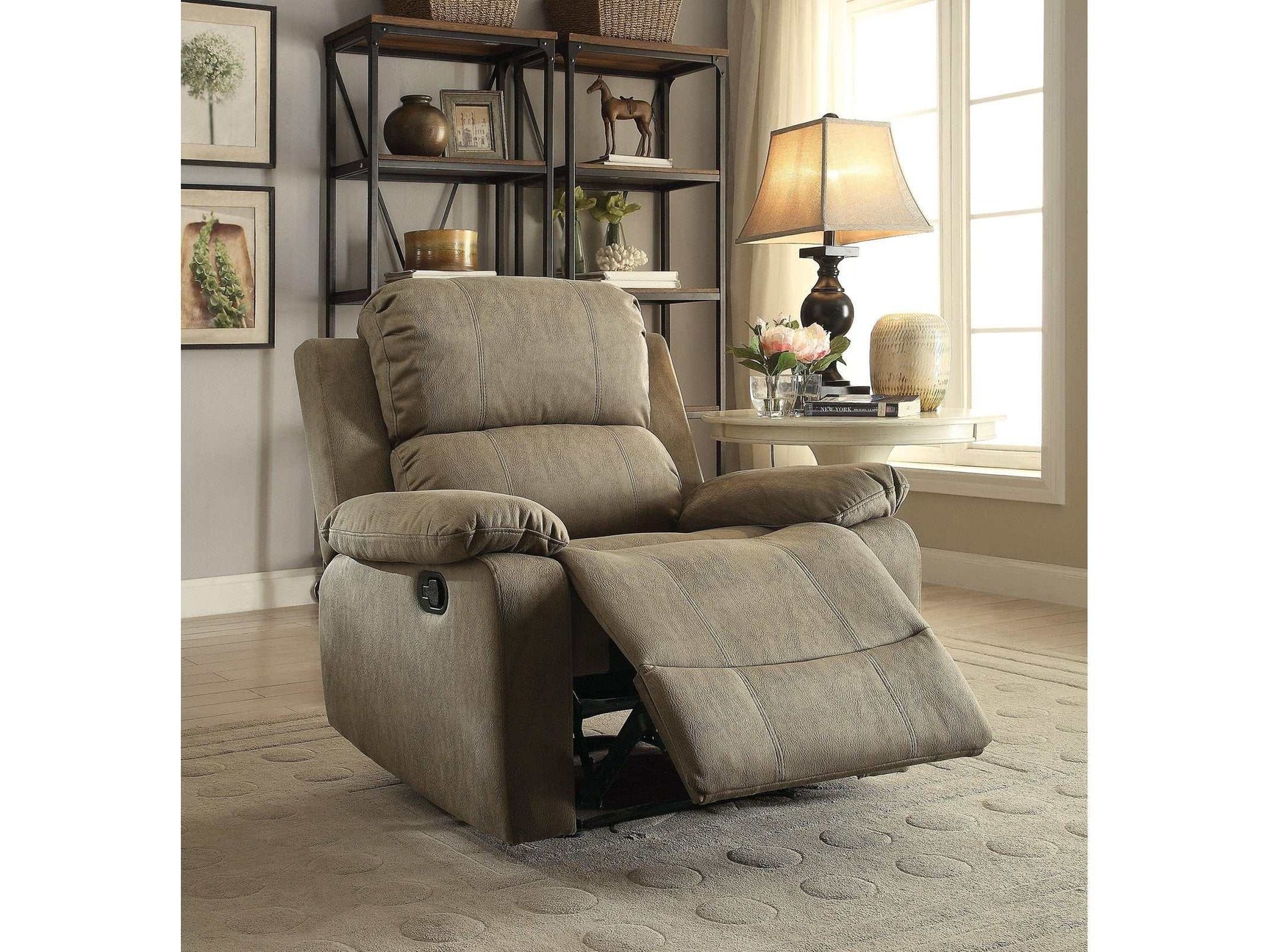 Bina Taupe Polished Microfiber Recliner (Motion) - Ornate Home