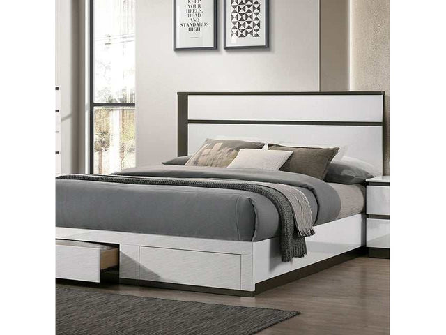 Birsfelden White/Metallic Gray California King Bed w/ Drawers - Ornate Home