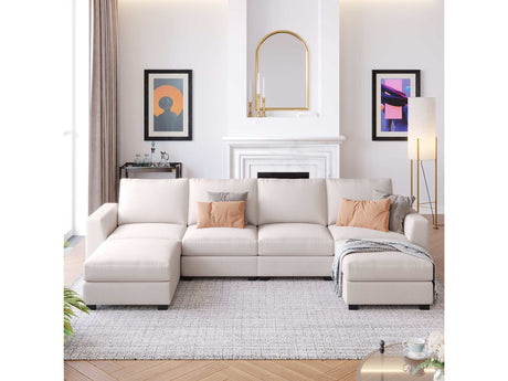 Biscar Convertible Modular Sectional Sofa Beige - Ornate Home