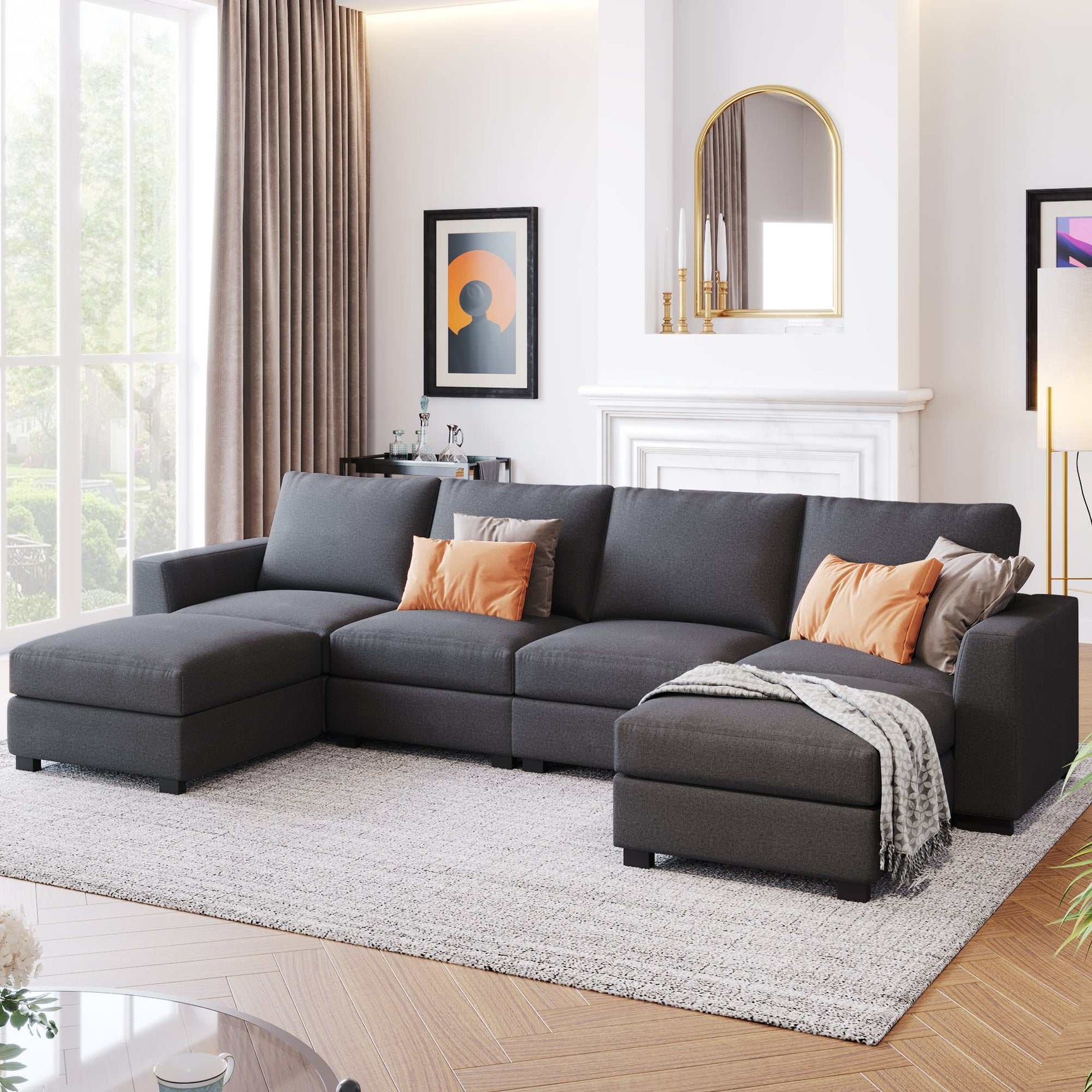 Biscar Convertible Modular Sectional Sofa Gray - Ornate Home
