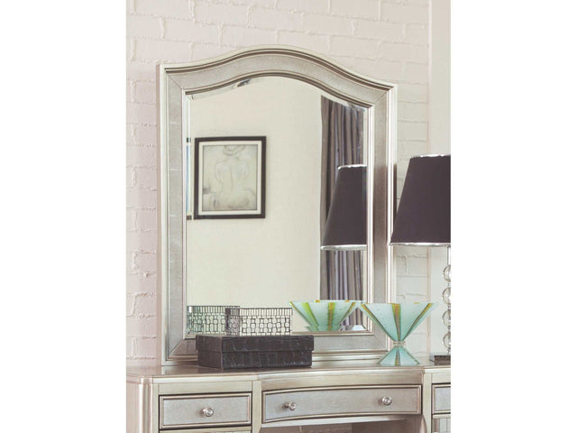 Bling Game Metallic Platinum Vanity Mirror w/ Arched Top - Ornate Home