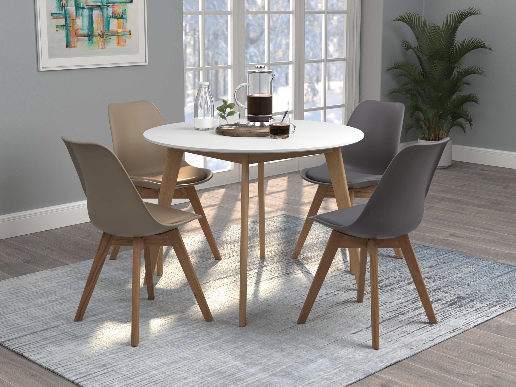 Breckenridge Matte White & Natural Oak Round Dining Table - Ornate Home