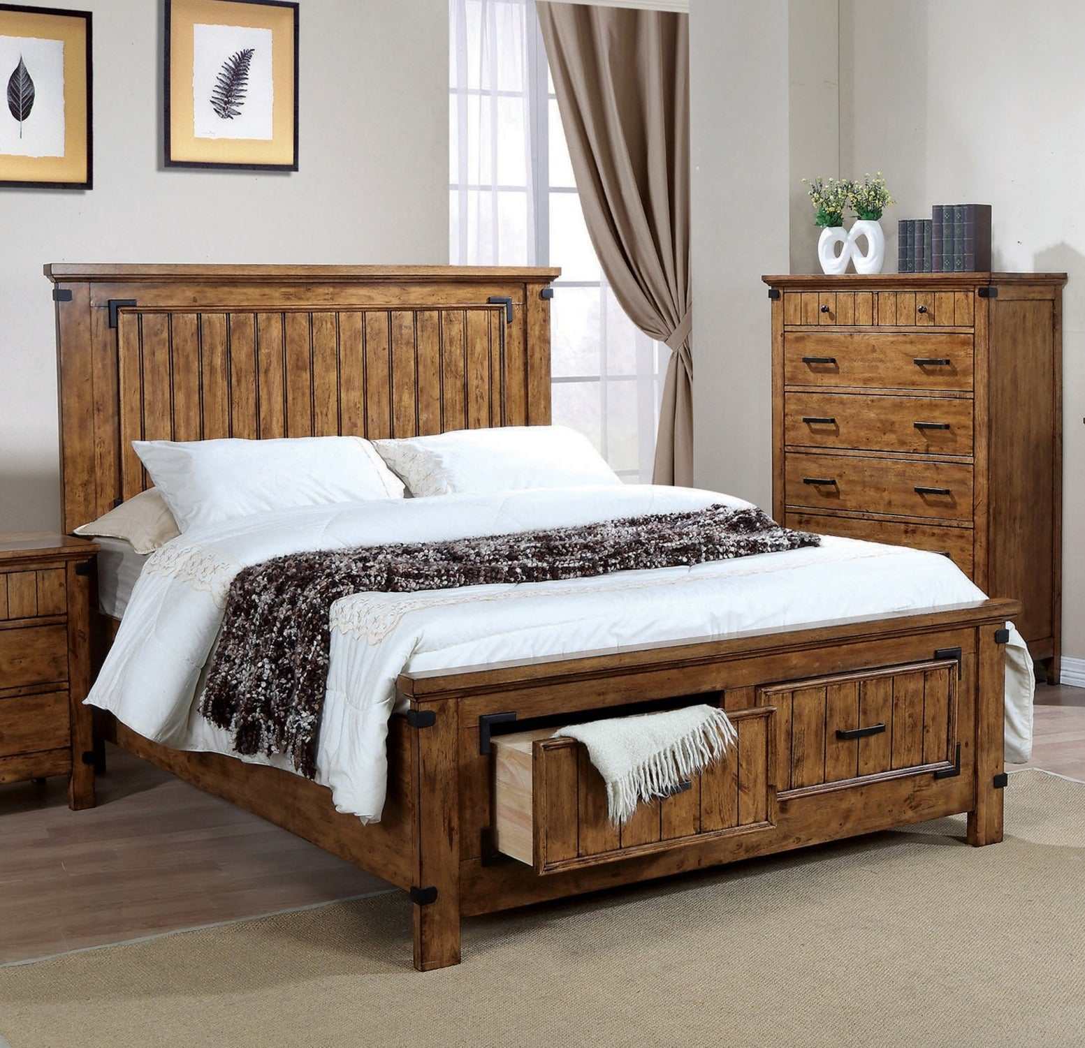 Brenner Rustic Honey California King Storage Bed - Ornate Home