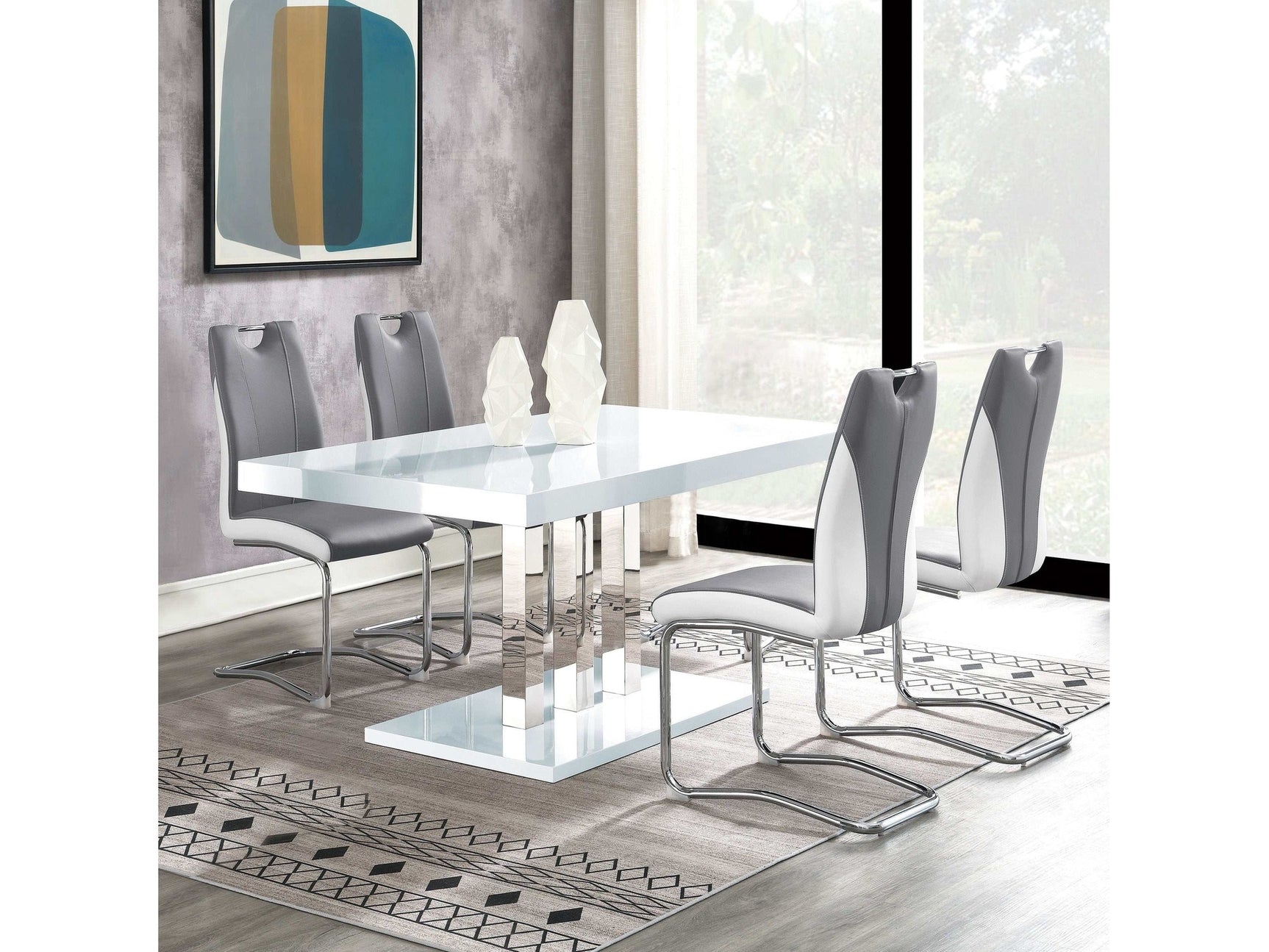 Brooklyn White High Gloss / Grey 5 Pc Dining Set - Ornate Home