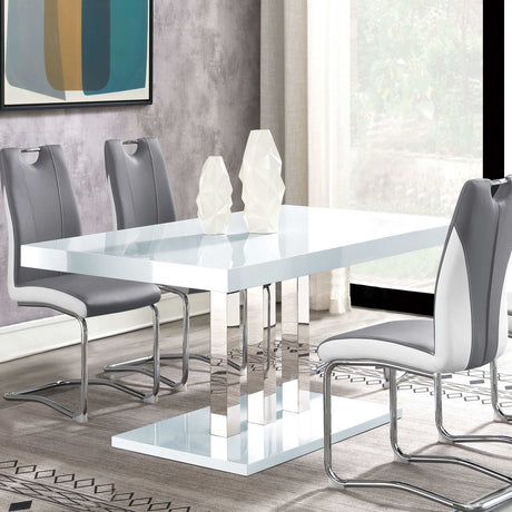 Brooklyn White High Gloss / Stainless Steel Dining Table - Ornate Home