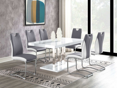 Brooklyn White High Gloss / Stainless Steel Dining Table - Ornate Home