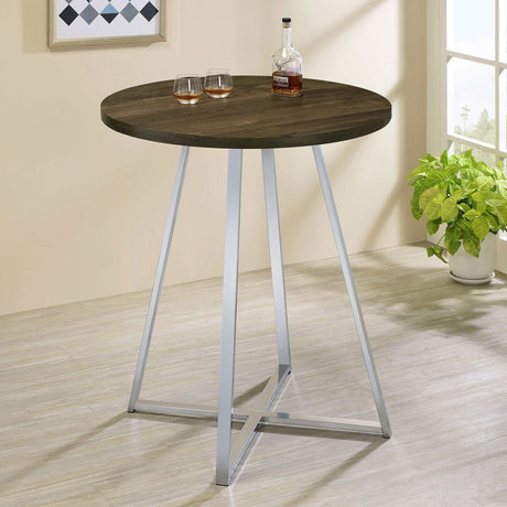 Burkhart Brown Oak / Chrome Bar Table - Ornate Home